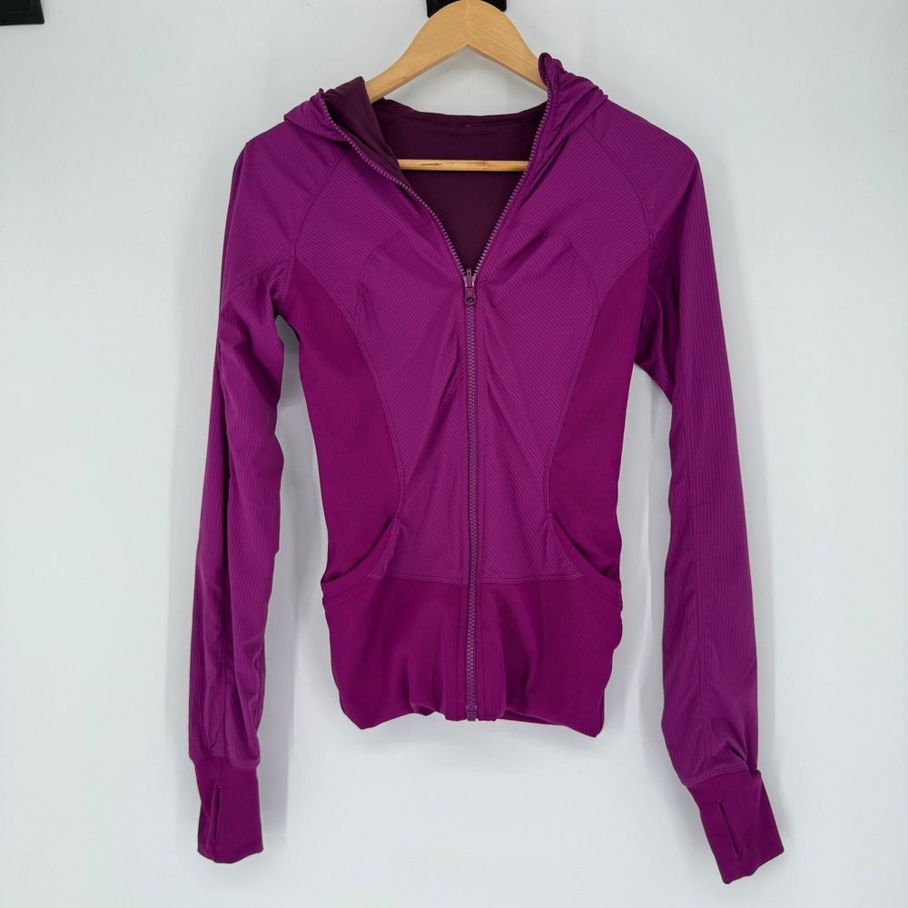 Lululemon Stride Jacket Magenta Purple Sz 4 Ribbed Hooded Gorpcore Athleisure